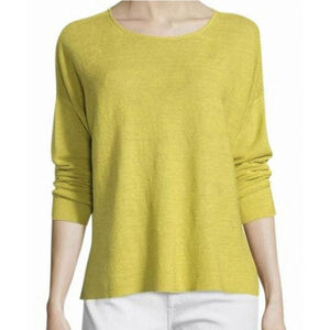 Eileen Fisher Bateau Neck 100% Organic Linen Sweater XL Yellow Boxy Designer